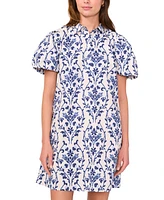 Msk Petite Cotton Floral Puff-Sleeve Shift Dress