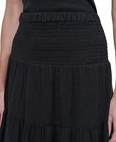 Dkny Jeans Petite Cotton Smocked-Waist Tiered Maxi Skirt