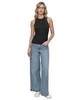 Dkny Jeans Petite Rhinestone-Trim Ribbed Tank Top