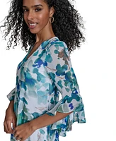 Calvin Klein Women's Floral 3/4-Flutter-Sleeve Shift Dress