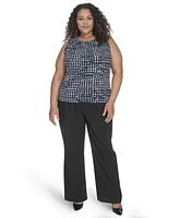 Calvin Klein Plus Printed Pleat Neck Sleeveless Top
