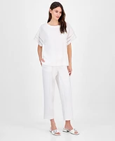 Anne Klein Women's Linen Blend Drop-Shoulder Button-Back Blouse