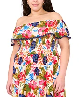 Msk Plus Floral Off-The-Shoulder Smocked Maxi Dress