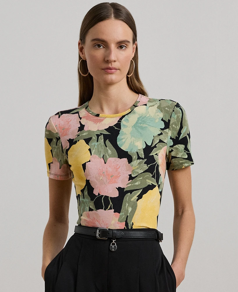 Lauren Ralph Petite Floral Stretch Cotton Crewneck Tee