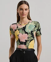 Lauren Ralph Petite Floral Stretch Cotton Crewneck Tee