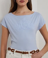 Lauren Ralph Petite Beaded-Logo Cotton Jersey Tee