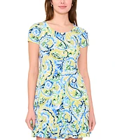 Msk Petite Paisley-Print Short-Sleeve Shift Dress