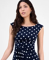 Connected Women's Gathered Faux-Wrap Polka-Dot Dress