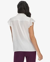 Calvin Klein Women's Collared Ruffled Short-Sleeve Blouse