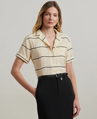 Lauren Ralph Petite Striped Short-Sleeve Camp Shirt
