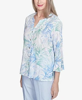 Alfred Dunner Petite St. Thomas Tropical Embroidered Button Front Top