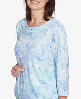 Alfred Dunner Petite St. Thomas Island Mint Paisley Ruched Side Top