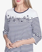 Alfred Dunner Petite Land of The Free Striped Star Studded Crew Neck Top