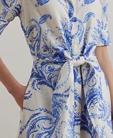 Lauren Ralph Petite Paisley Tie-Front Linen Shirtdress