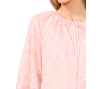 CeCe Women's Floral-Lace Button-Front Puff-Sleeve Blouse