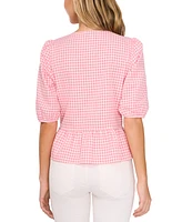 CeCe Women's Gingham Bow-Front Peplum Top