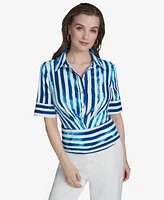 Halston Women's Striped Collared Button-Front Shirt