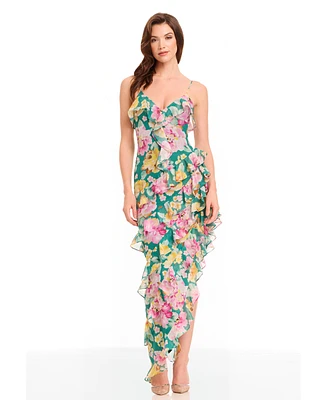Dress the Population Women's Josefina Printed Ruffle-Trim