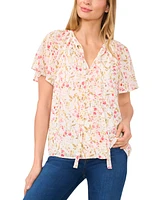 CeCe Women's Flutter-Sleeve Tie-Neck Blouse