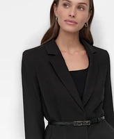 Dkny Petite Notched Collar Belted Two-Button Blazer