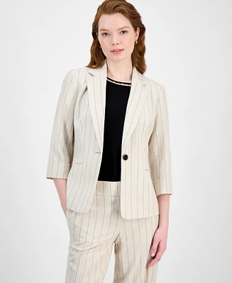 Kasper Women's Pinstripe Notch-Collar 3/4-Sleeve Jacket, Regular & Petite Sizes