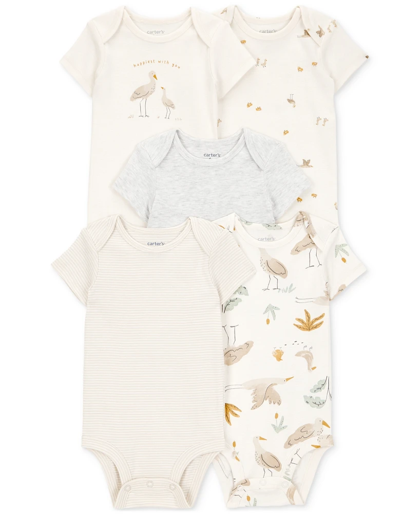 Carter's Baby Boy or Girl Striped Birds Short-Sleeve Bodysuits, 5 Pack