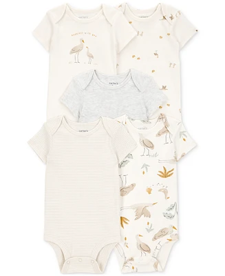 Carter's Baby Boy or Girl Striped Birds Short-Sleeve Bodysuits, 5 Pack