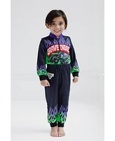 Monster Jam Toddler Boys Grave Digger French Terry Racing Zip Up Coverall to