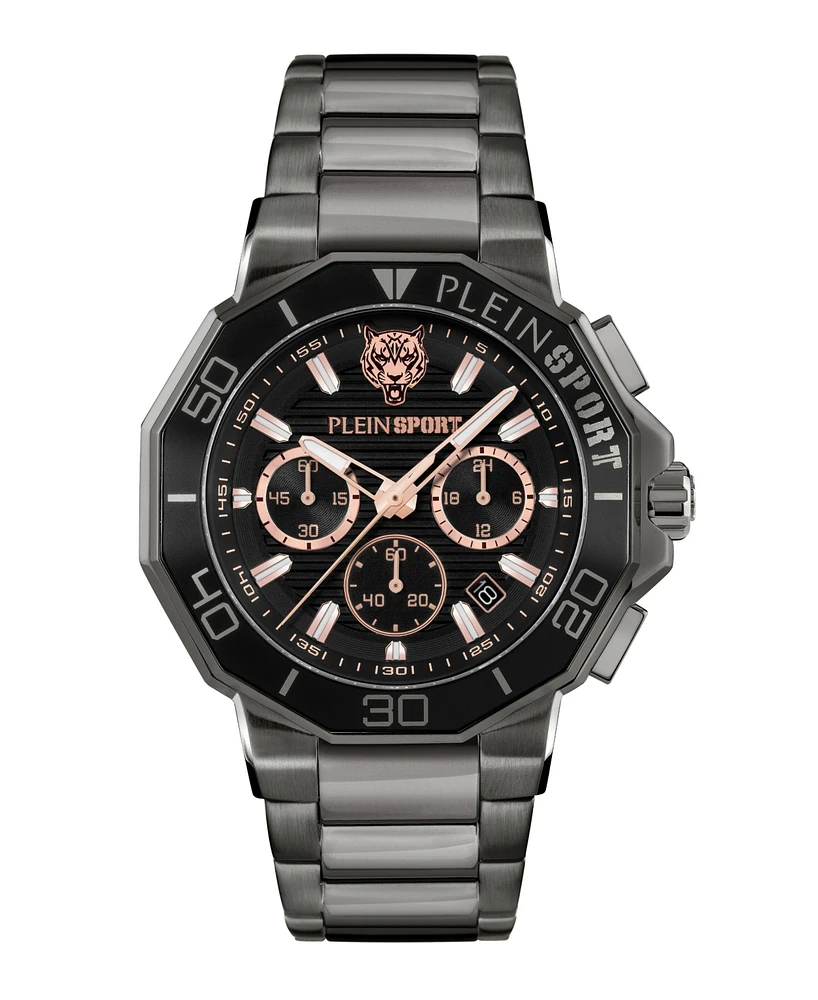 Plein Sport Men's Titan Chronograph Date Quartz Ion Plated Gunmetal Bracelet Watch, 46mm