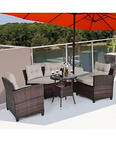 Gymax 4PCS Rattan Outdoor Patio Furniture Set Sectional Sofa Table w/ Cushions