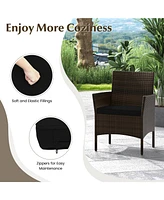 Gymax 4 Pcs Outdoor Wicker Furniture Set Patio Rattan Conversation Set w/ Chair Cushions