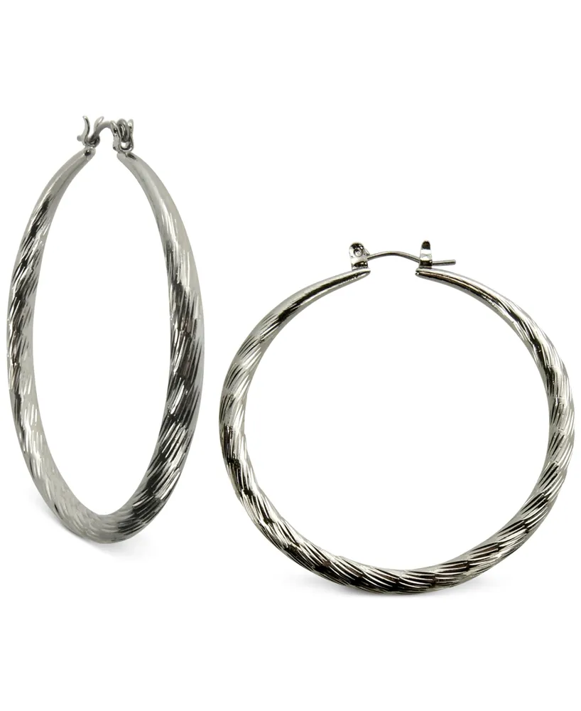 Guess Silver-Tone 2" Textured Hoop Earrings