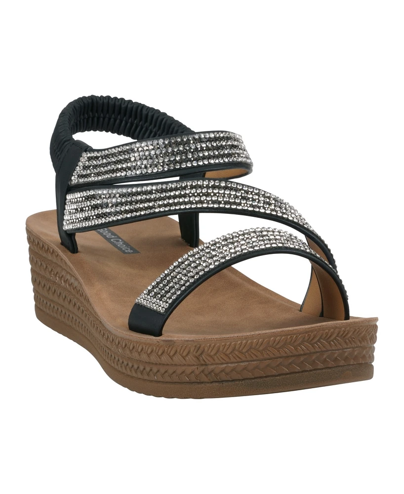 Gc Shoes Women's Ruby Embellished Cross Strap Wedge Sandals