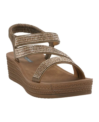 Gc Shoes Women's Ruby Embellished Cross Strap Wedge Sandals