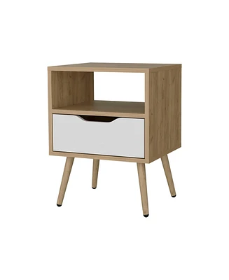 Prescott Valley Nightstand with Open Storage, Natural Oak and White