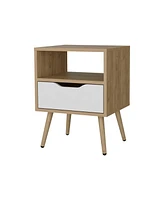 Prescott Valley Nightstand with Open Storage, Natural Oak and White