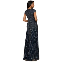 Lara Women's Cap Sleeve Beaded A-Line Gown