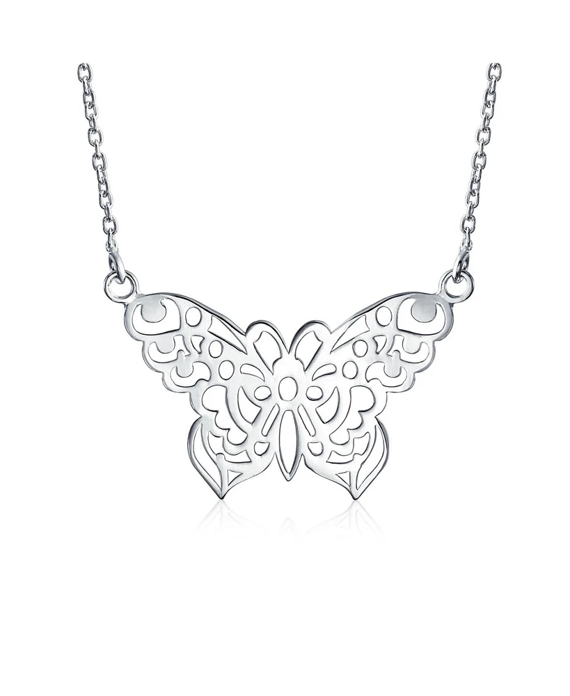 Bling Jewelry Large Butterfly Filigree Pendant Necklace Sterling Silver 16 Inches Statement Piece