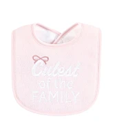 Hudson Baby Infant Girl Cotton Terry Drooler Bibs with Fiber Filling, Cutest Family, One Size