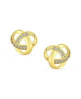 Bling Jewelry Pave Cz Interlocking Open Cable Love Knot Cubic Zirconia Stud Earrings Rose Gold Plated Sterling Silver