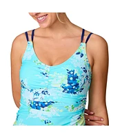 Free Country Women's Side Shirred V-Neck Tankini Top