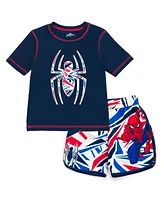 Spider-Man Boys Marvel Upf 50+ Rash Guard and Swim Trunks Outfit Set