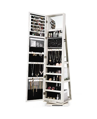 Rotatable 2-in-1 Lockable Jewelry Cabinet with Full-Length Mirror
