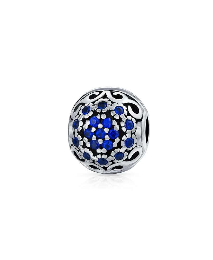Bling Jewelry Simulated Sapphire Blue Crystal Bead Charm European Bracelet