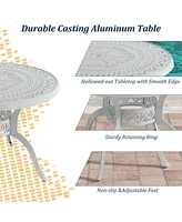 5-Piece Cast Aluminum Outdoor Conversation Set Outdoor Dining Table with Umbrella Hole Outdoor Swivel Rockers Patio Dining Chairs in White