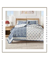 Linery & Co. Cotton Stitched Reversible Boho Floral 3 Piece Quilt and Sham Set