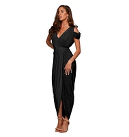 Pia Gladys Perey Women's None Iron Wrinkle Free Sheath V-Neck Evening Dress