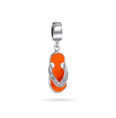 Bling Jewelry Vacation Flip Flop Sandal Cz Cubic Zirconia Dangle Travel Charm Bead Sterling Silver