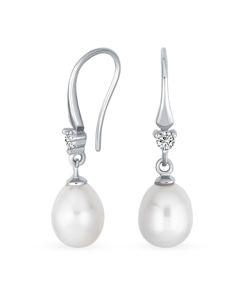 Bling Jewelry Simple White Pear Freshwater Pearl Teardrop Dangle Earrings Sterling Silver