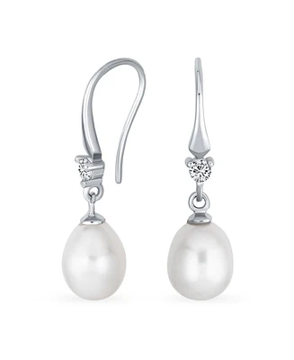 Bling Jewelry Simple White Pear Freshwater Pearl Teardrop Dangle Earrings Sterling Silver
